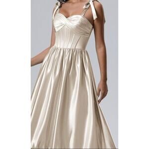 AW BRIDAL SZ 8 M champagne Blustery formal party gala maxi dress NEW B36